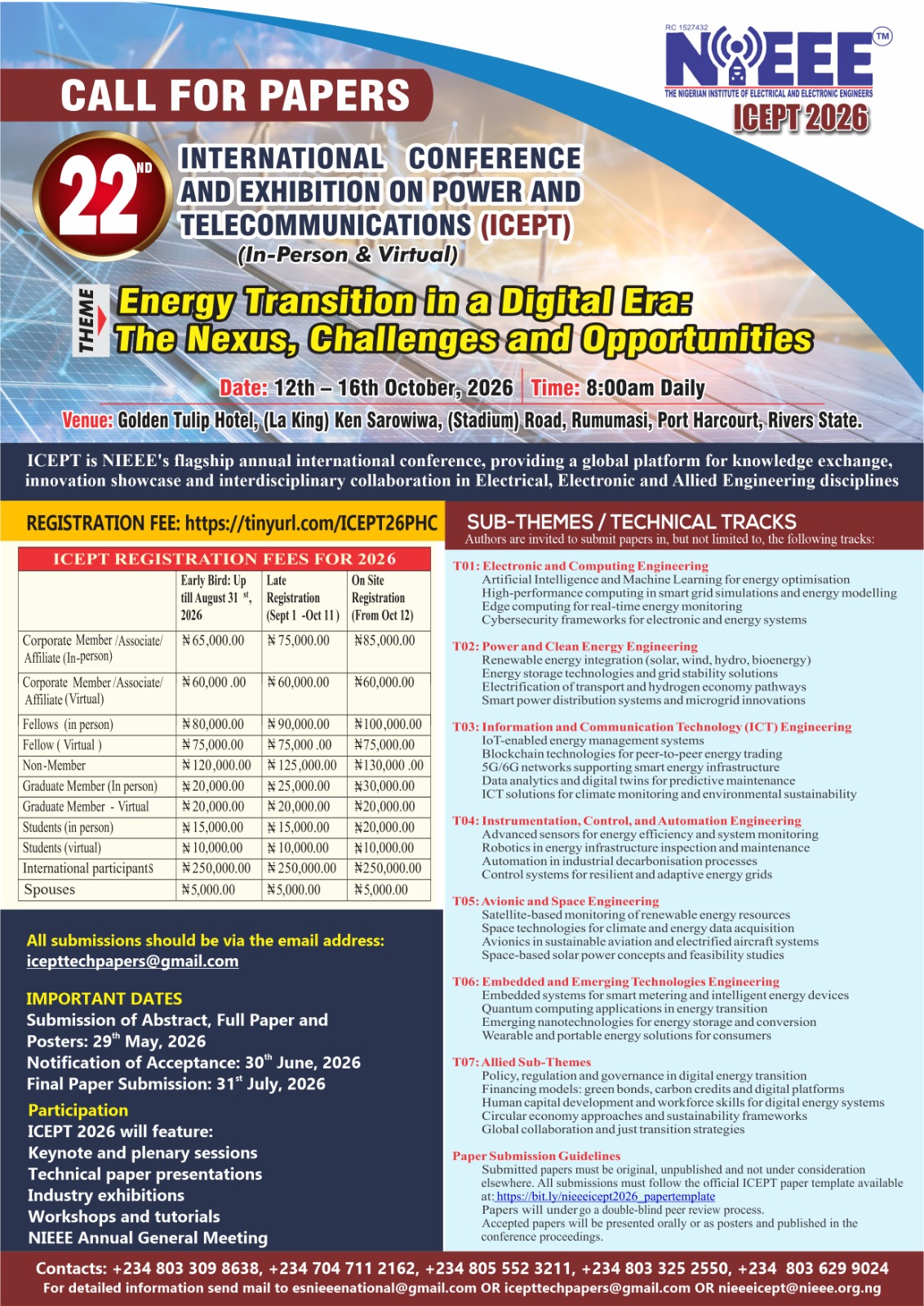 22nd International Conference and Exhibition on Power and Telecommunications (ICEPT) 2026 – Call for Papers